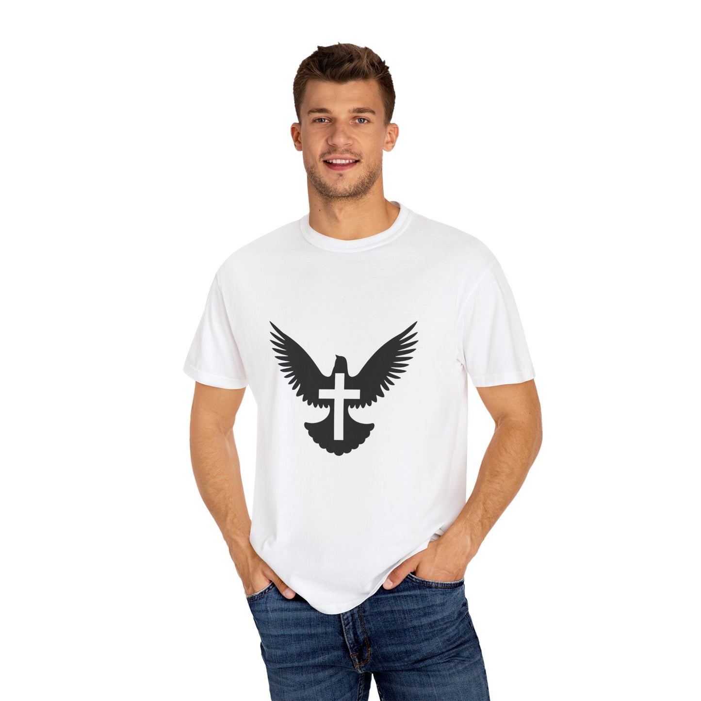 Garment-Dyed T-Shirt with Wings Design, Unisex Inspirational Tee, Casual Wear, Gift for Nature Lovers, Trendy Graphic Shirt