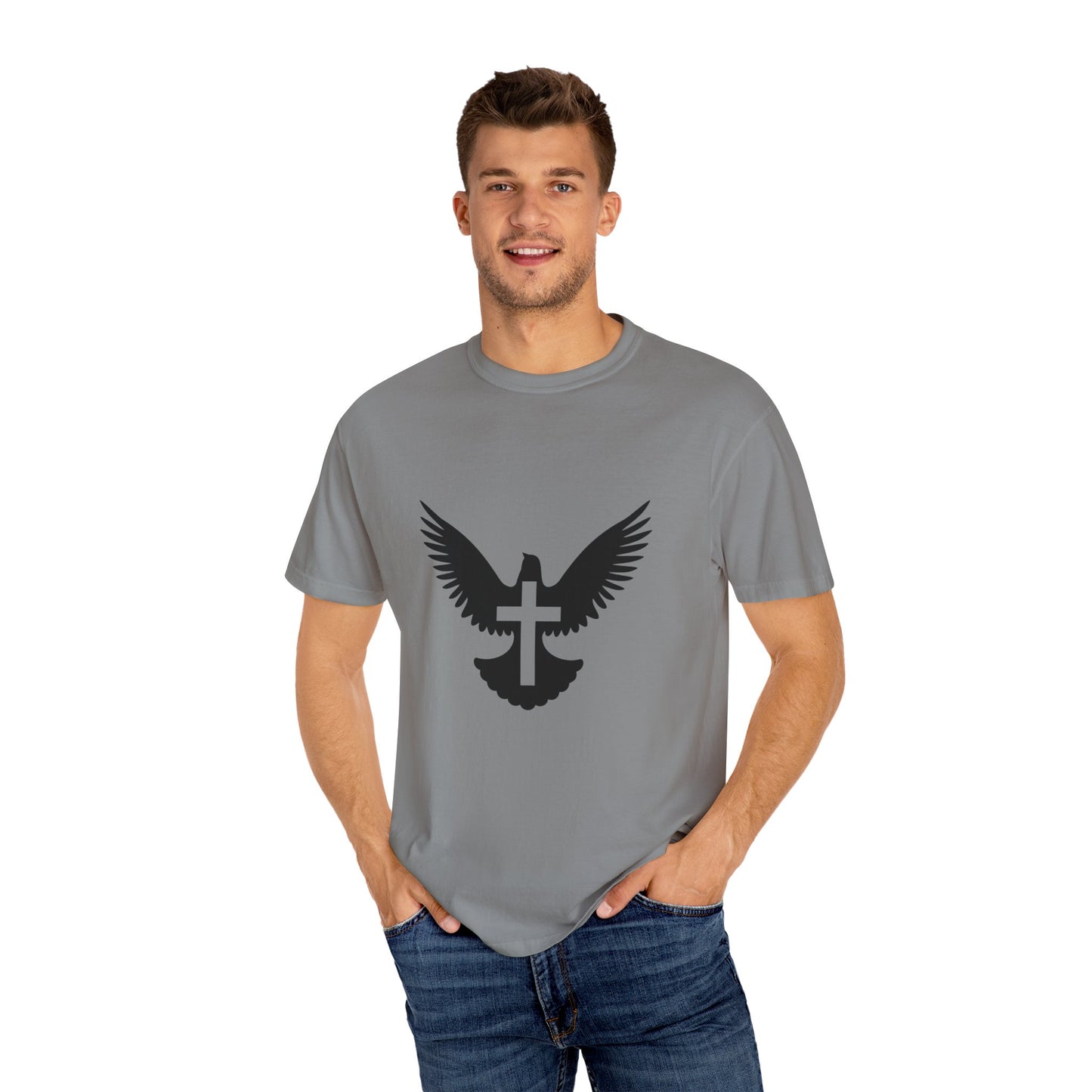 Garment-Dyed T-Shirt with Wings Design, Unisex Inspirational Tee, Casual Wear, Gift for Nature Lovers, Trendy Graphic Shirt