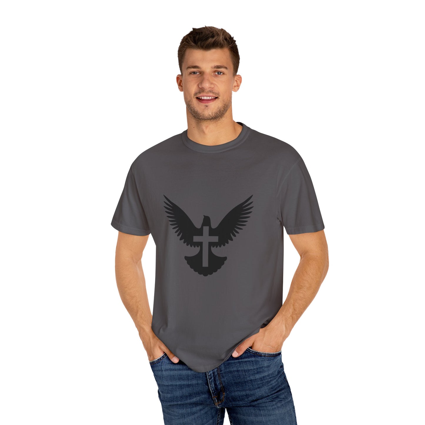 Garment-Dyed T-Shirt with Wings Design, Unisex Inspirational Tee, Casual Wear, Gift for Nature Lovers, Trendy Graphic Shirt