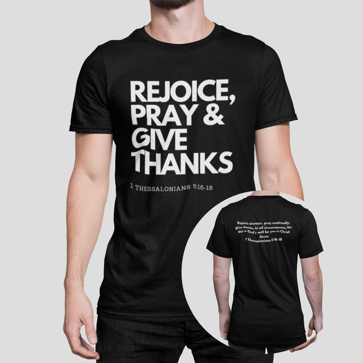 REJOICE, PRAY AND GIVE THANKS MEN'S TEE